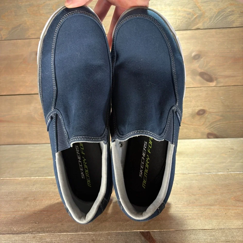 Skechers Equalizer Mens size 12 shoes Navy Canvas Slip On Dual Lite sneakers